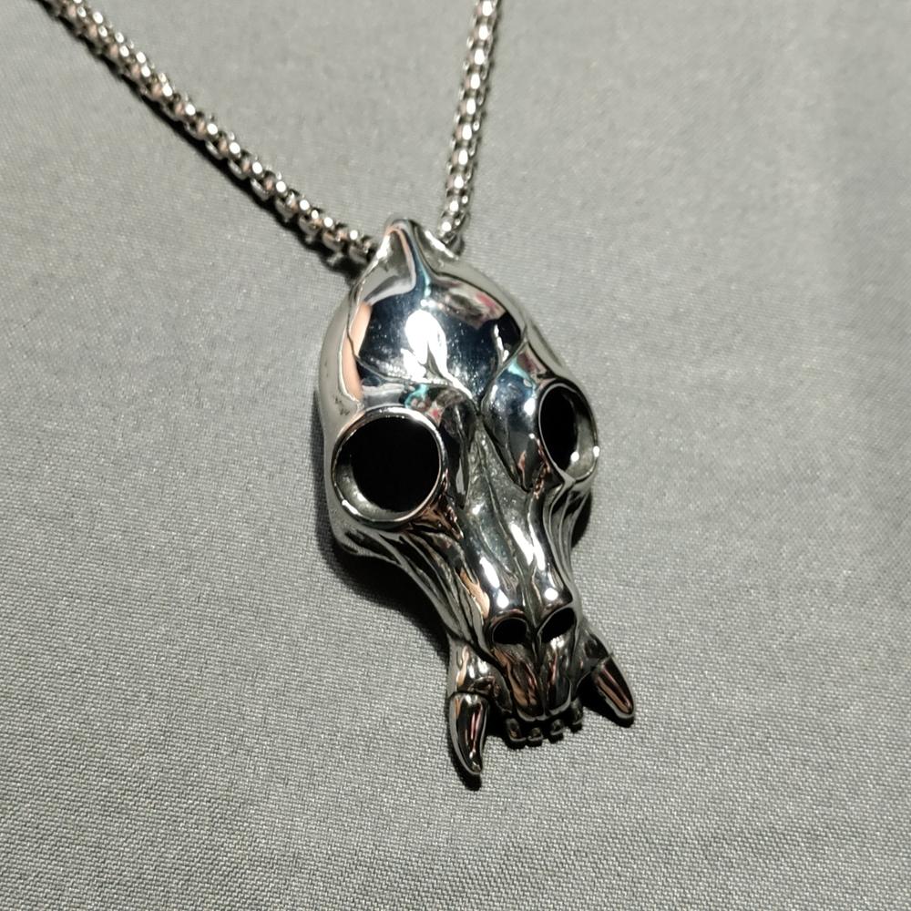 NEW Stainless Steel Silver Animal Skull Pendant Necklace
